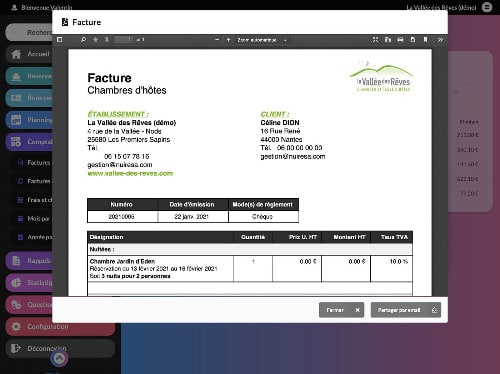 Contrats, factures et taxe de séjour pour gîte